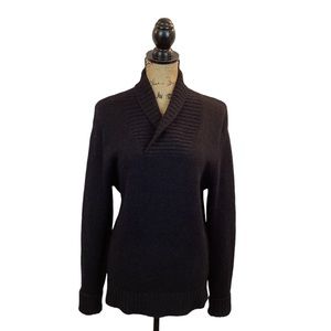 Vince Cashmere Wool Alpaca Blend Shawl Ribbed Collar Sweater Black